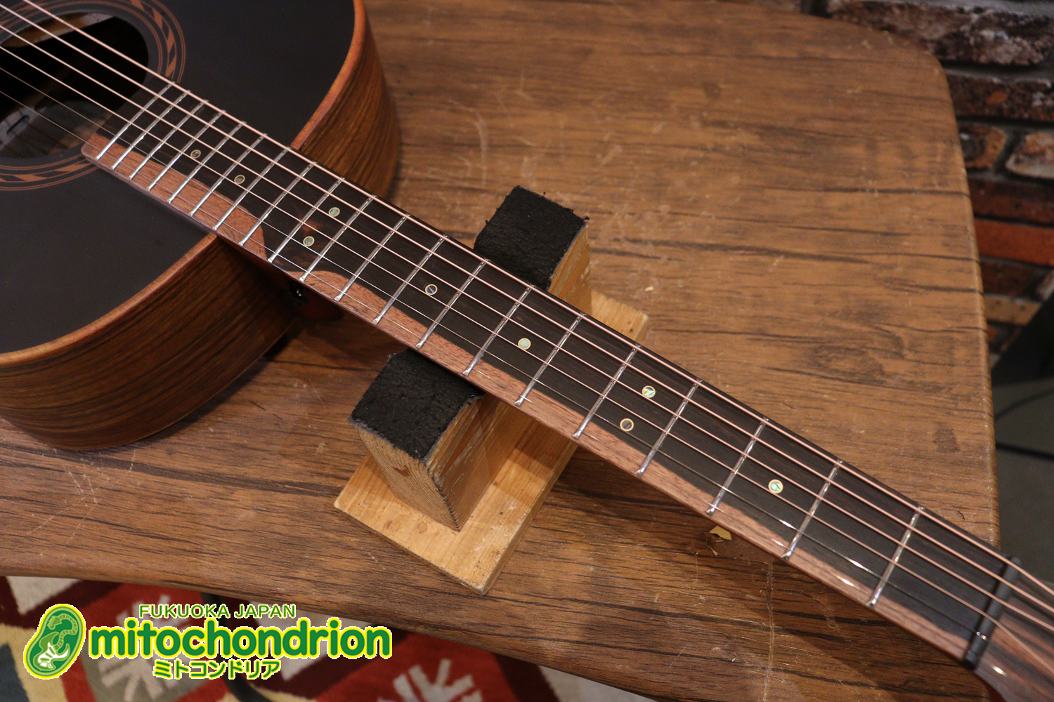 マホガニー・トップ、ウォルナット・サイドバックのエレアコで、チューナーも搭載しています！